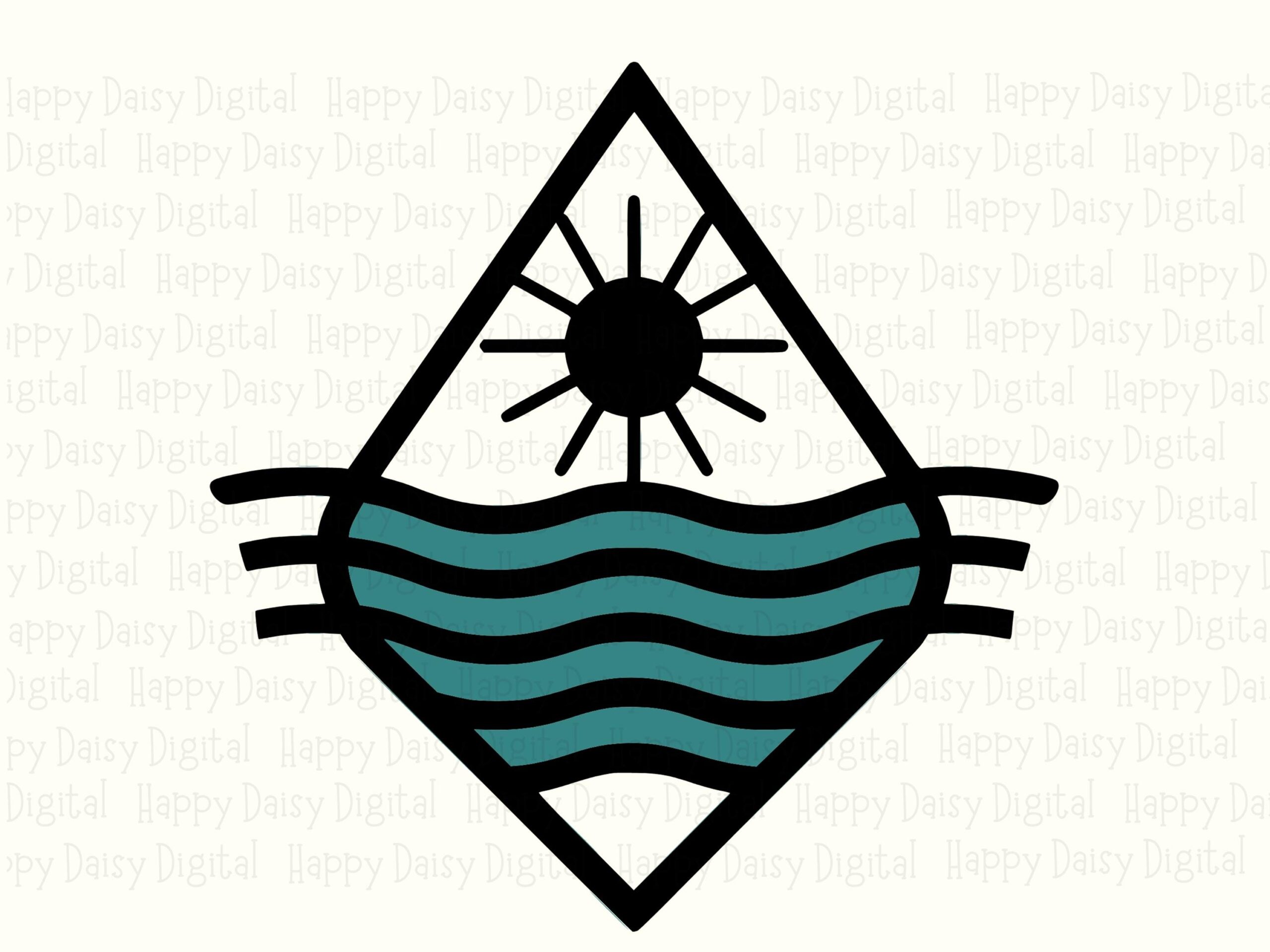 Ocean Waves, Geometric Sunrise Clipart | PNG SVG Files, Teal Diamond Outline - Sublimation, Commercial Use - Image 2