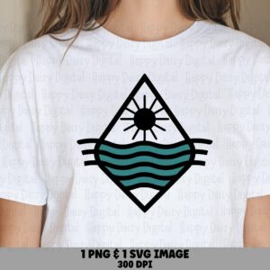 Ocean Waves, Geometric Sunrise Clipart | PNG SVG Files, Teal Diamond Outline - Sublimation, Commercial Use