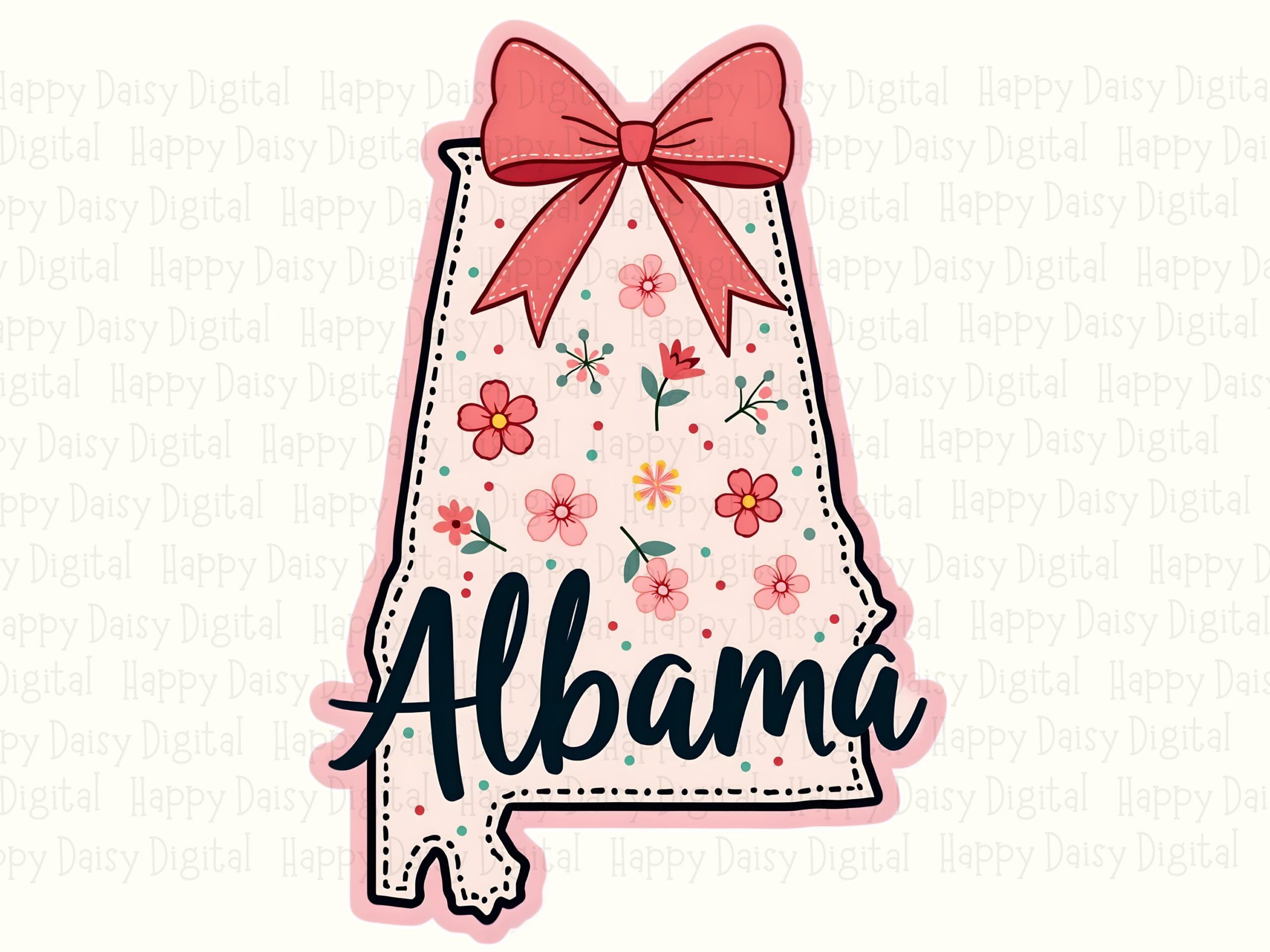 Alabama State Design, Floral Bow Shape PNG | Sublimation Clipart, 300 DPI | Commercial Use, POD Seller - Image 2