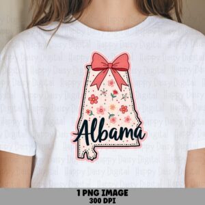 Alabama State Design, Floral Bow Shape PNG | Sublimation Clipart, 300 DPI | Commercial Use, POD Seller