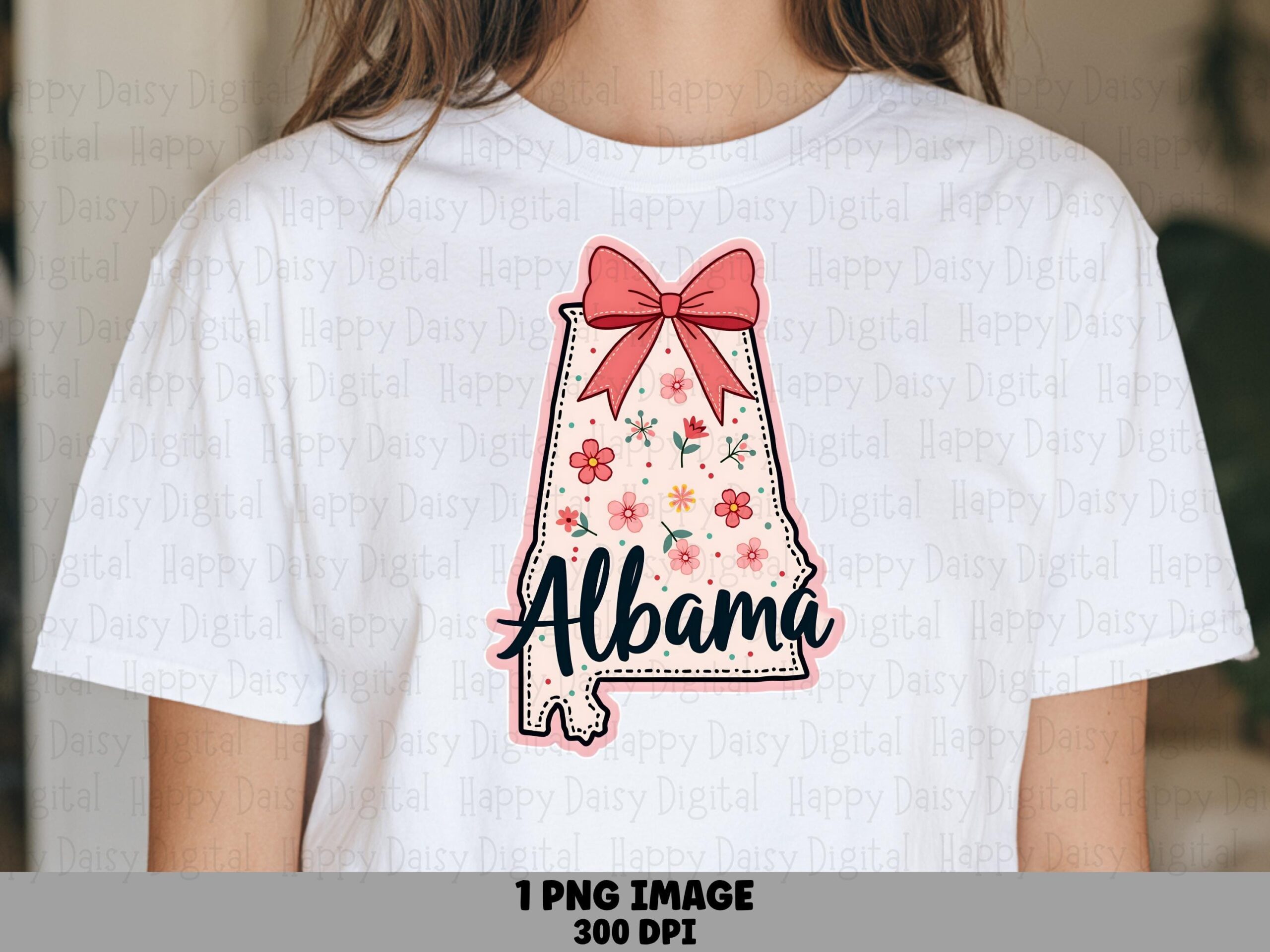 Alabama State Design, Floral Bow Shape PNG | Sublimation Clipart, 300 DPI | Commercial Use, POD Seller