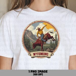 Wyoming Rodeo PNG, Vintage Bull Rider Badge | Sublimation File, 300 DPI - POD Friendly, Commercial Use License