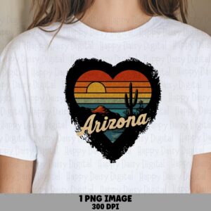 Arizona Desert Png, Retro Distressed Sunset Heart, Saguaro Cactus | Sublimation File | 300 DPI, Commercial Use