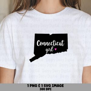 Connecticut Girl, Cute State Silhouette PNG & SVG | Sublimation Files, Commercial Use, POD Friendly