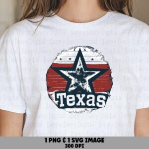 Texas Star Badge, Distressed Patriotic Art | PNG & SVG, 300 DPI, Red White Navy, Commercial Use