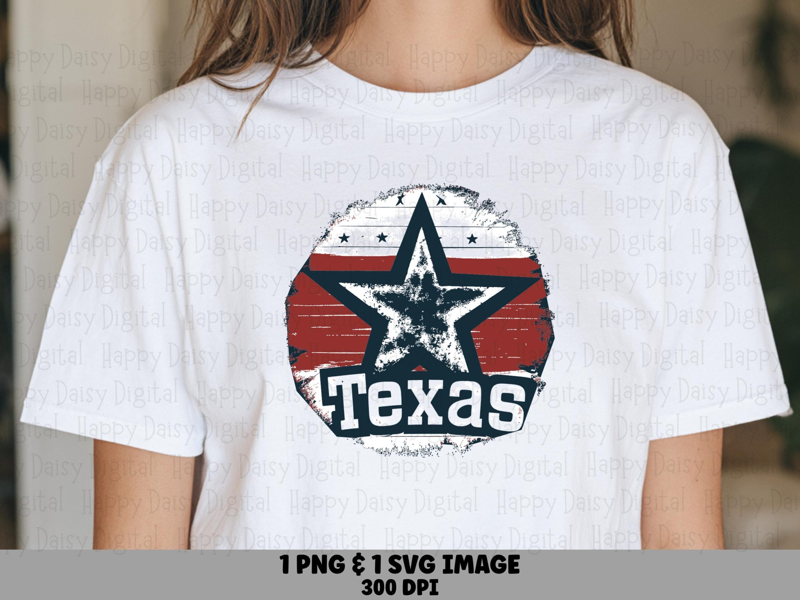 Texas Star Badge, Distressed Patriotic Art | PNG & SVG, 300 DPI, Red White Navy, Commercial Use