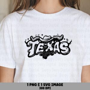 Texas Longhorn PNG, Graffiti Skull Artwork | SVG Included | Print-Ready 300 DPI, Commercial License