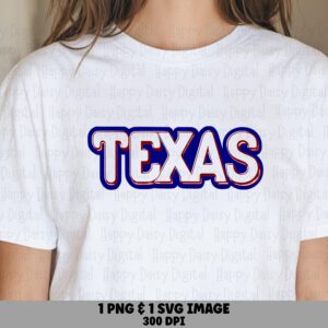 Retro Texas Wordmark, Outline Design - Navy And Red Drop Shadow, SVG & PNG Files | Commercial Use