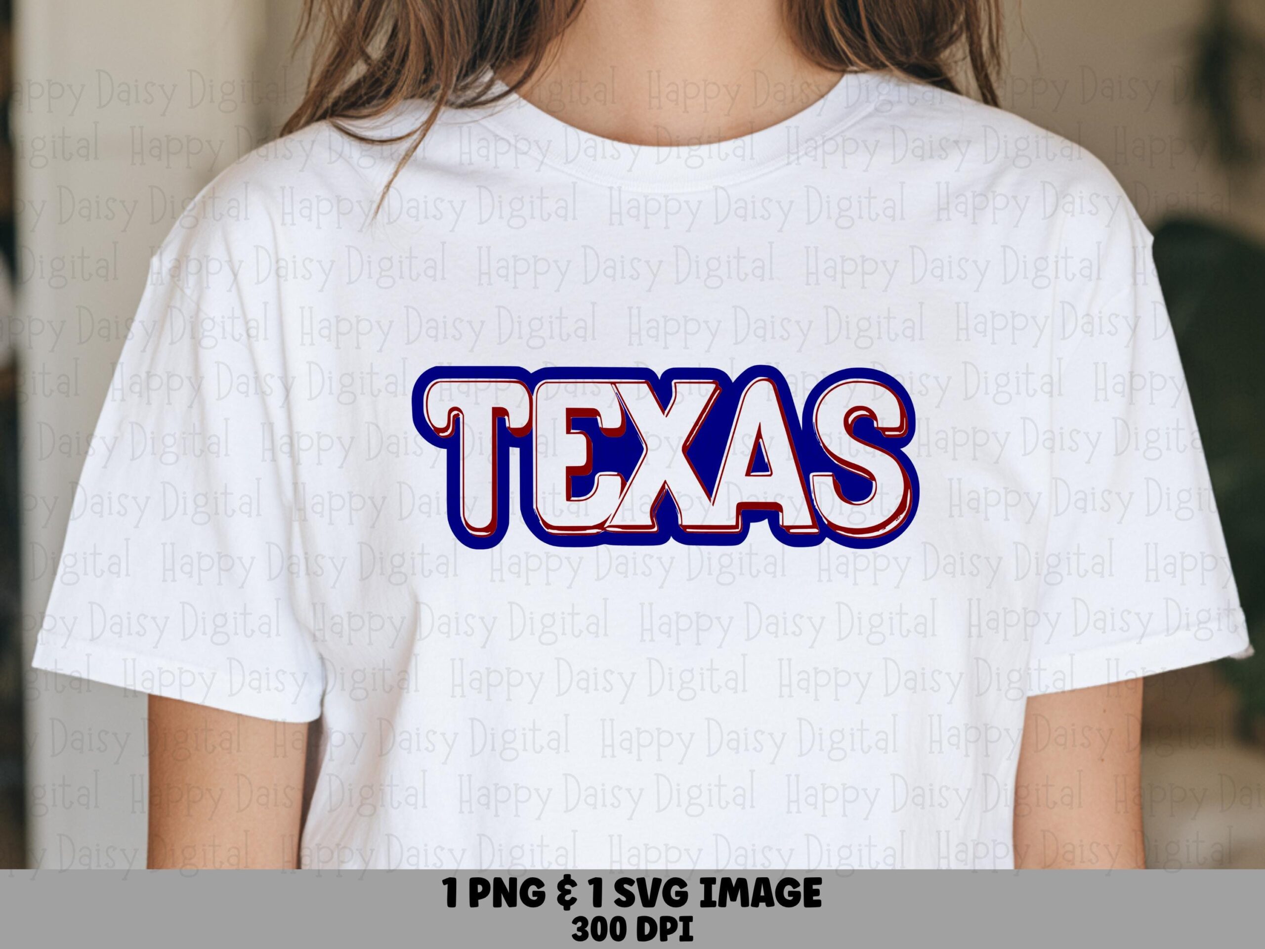 Retro Texas Wordmark, Outline Design - Navy And Red Drop Shadow, SVG & PNG Files | Commercial Use