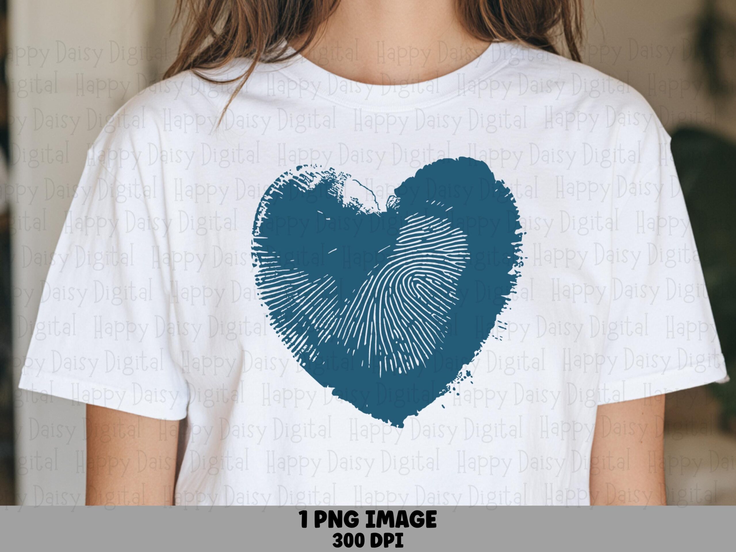 Fingerprint Heart, Teal Thumbprint Tee PNG | Sublimation Graphic | 300 DPI, Commercial Use, POD Ready, Cricut