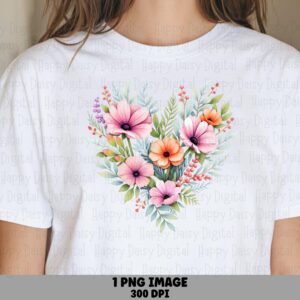 Floral Heart, Watercolor Bouquet PNG - Sublimation, Commercial Use, Transparent 300 DPI, Cricut Compatible