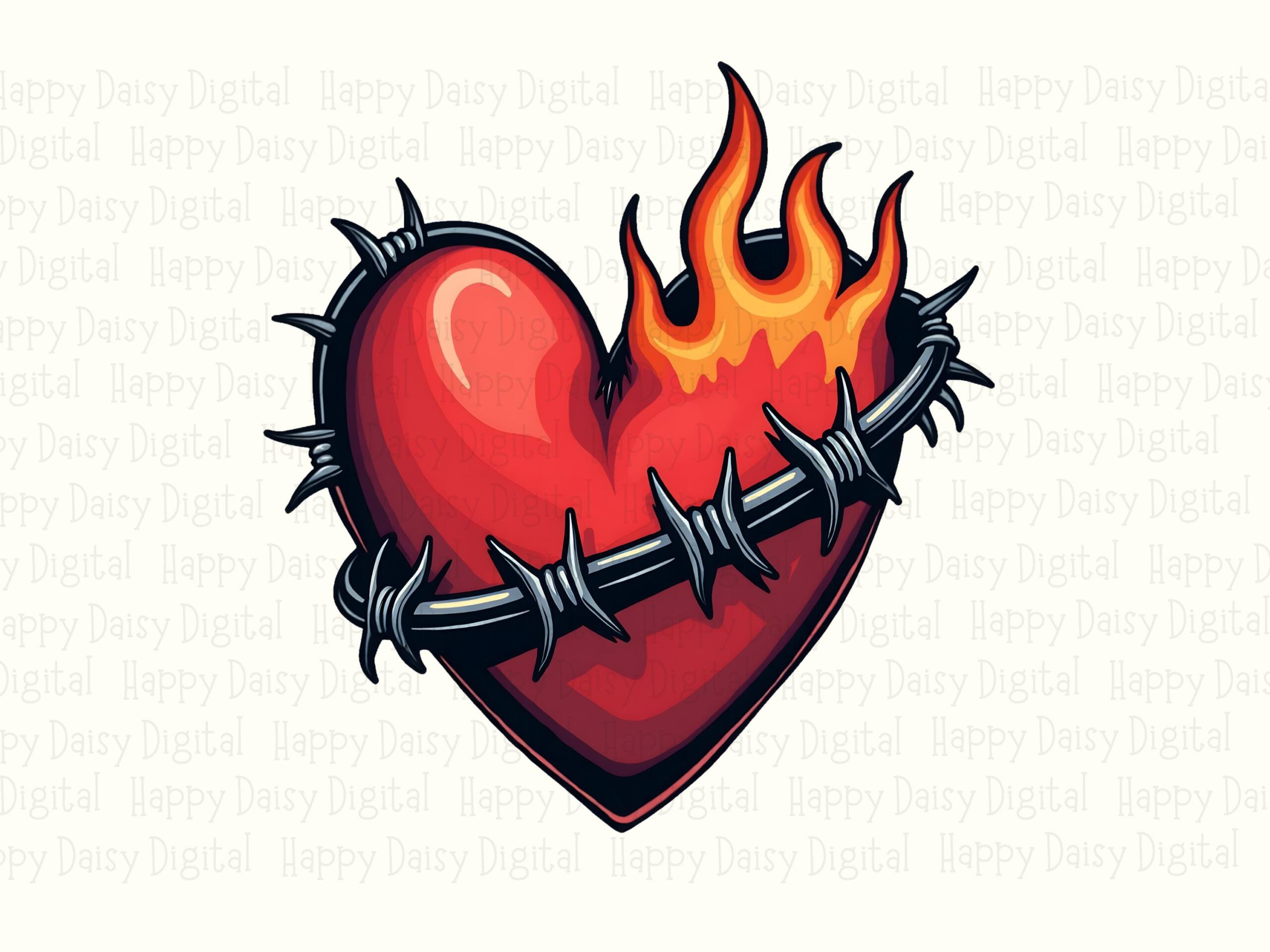 Flame Heart, Tattoo Style Barbed Wire Design PNG | Sublimation Clipart | Red, 300 DPI, Commercial Use - Image 2