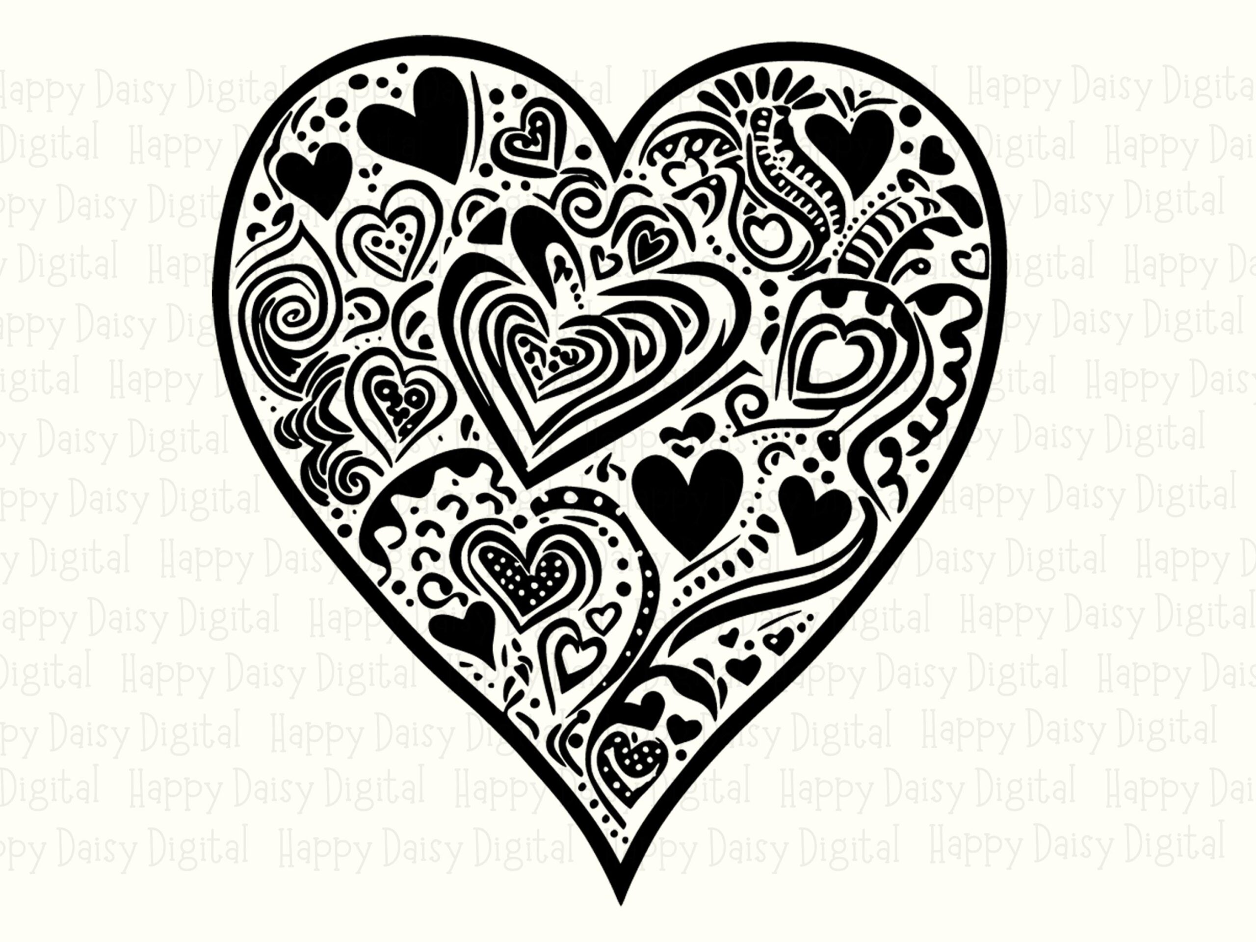Doodle Heart, Mandala Clipart PNG & SVG | Line Art, Sublimation, POD Friendly, 300 dpi, Commercial Use - Image 2