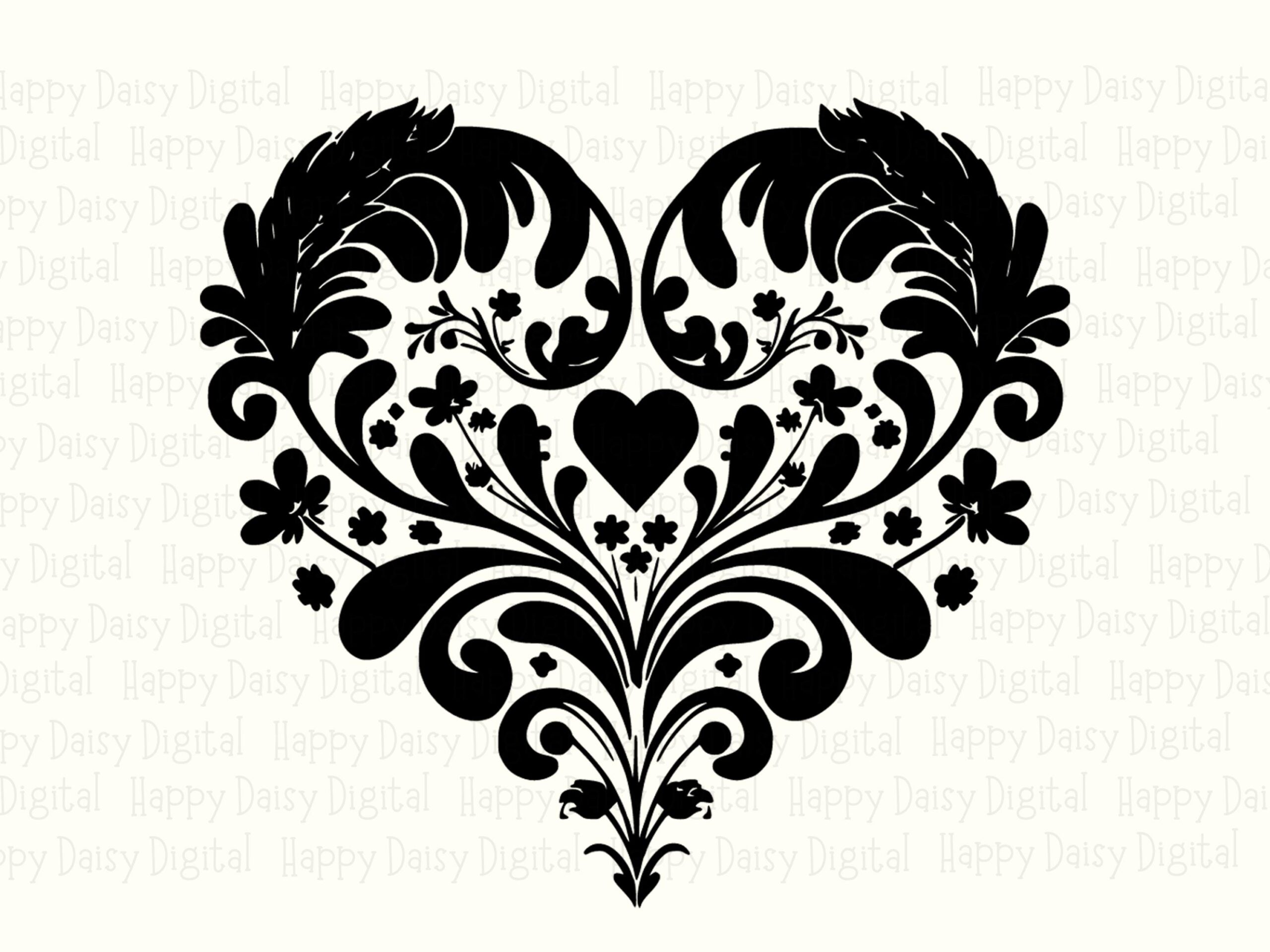 Damask Heart, Ornate Floral PNG SVG | Black Filigree Clipart | 300 DPI, Commercial Use License - Image 2