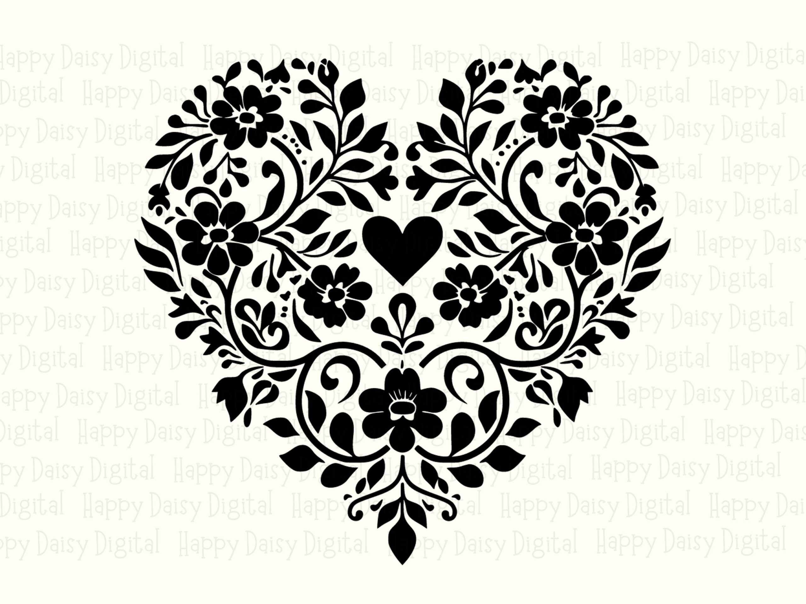 Floral Heart, Bold Black Wreath PNG SVG | Sublimation, Commercial License, 300 dpi - For POD Sellers, Cricut, Silhouette - Image 2