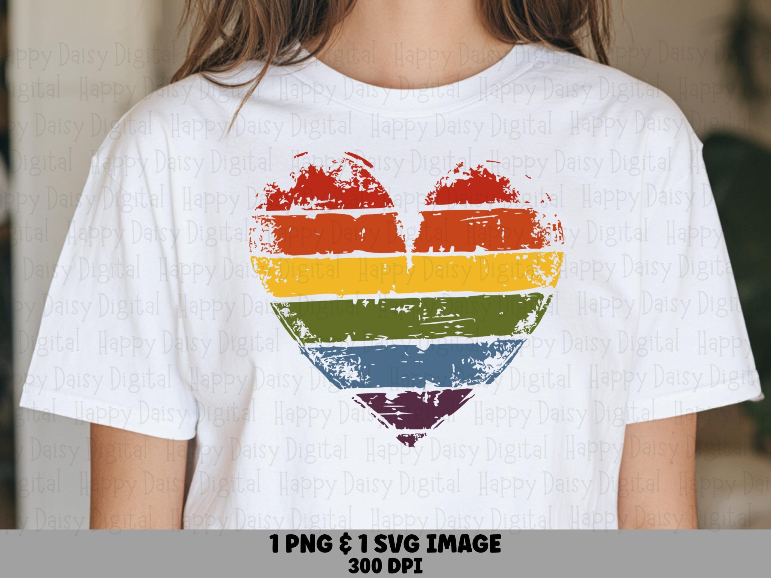 Rainbow Heart, Distressed Retro PNG SVG, Vintage Stripe Design | Sublimation Files, Commercial Use, 300 DPI