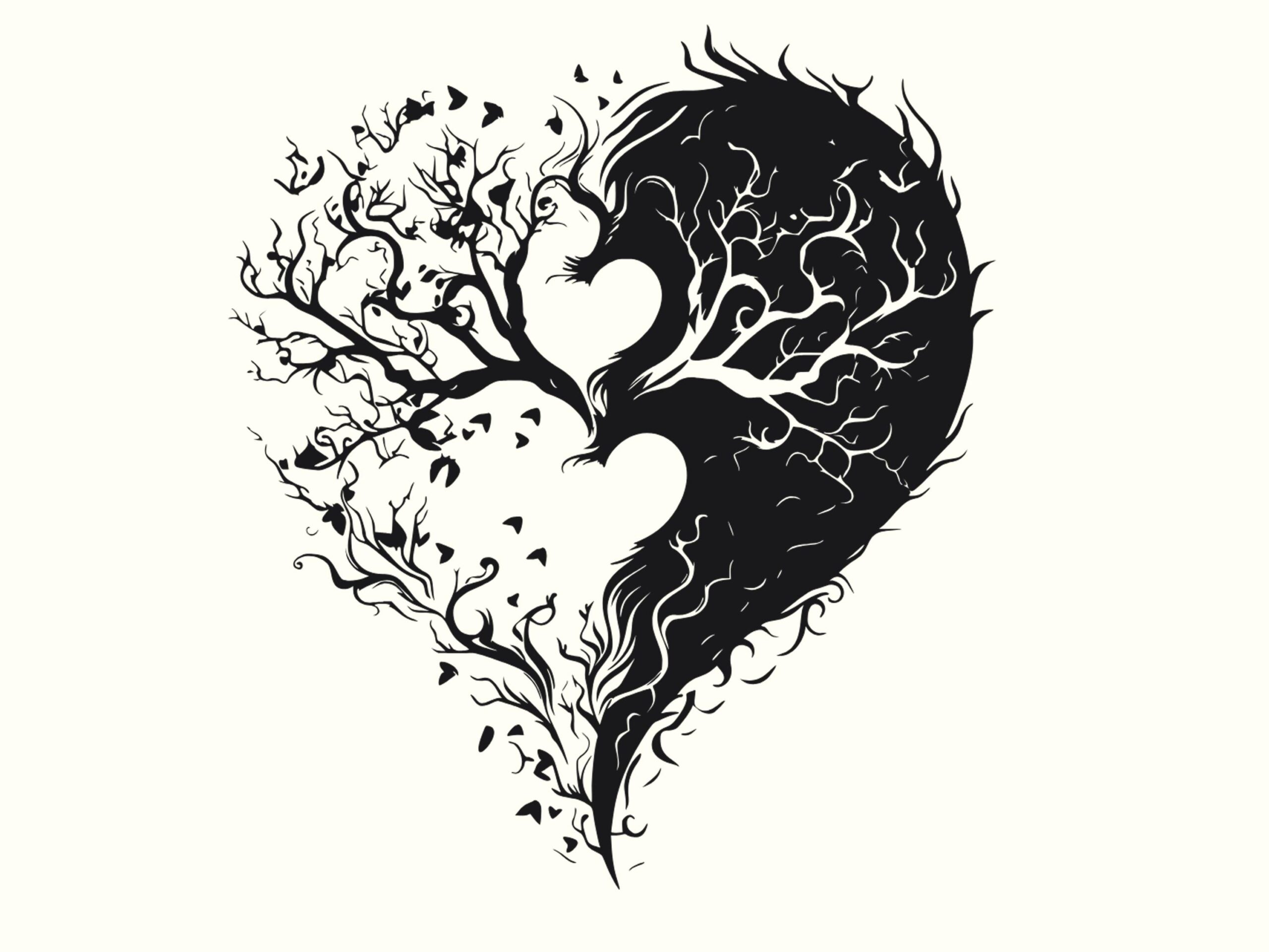 Yin Yang Heart, Tree Silhouette PNG SVG Files | Black White Balance Clipart, Commercial Use - Image 2