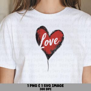 Painted Heart, Brush Script Love PNG SVG | Drip Red Clipart, Transparent Background, Print-Ready, Commercial Use, 300 DPI