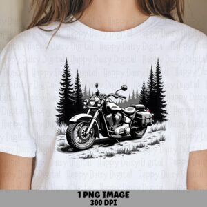 Motorcycle PNG | Vintage Forest Scene Design Sublimation Commercial Use POD