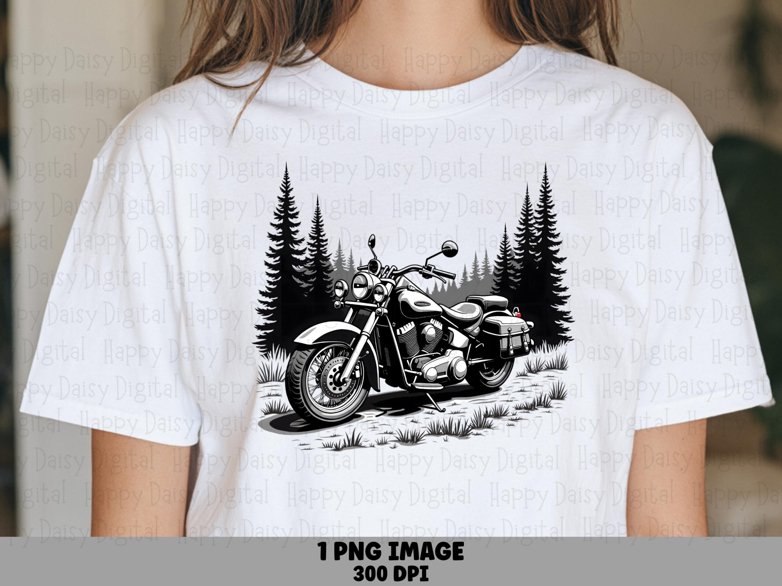 Motorcycle PNG | Vintage Forest Scene Design Sublimation Commercial Use POD