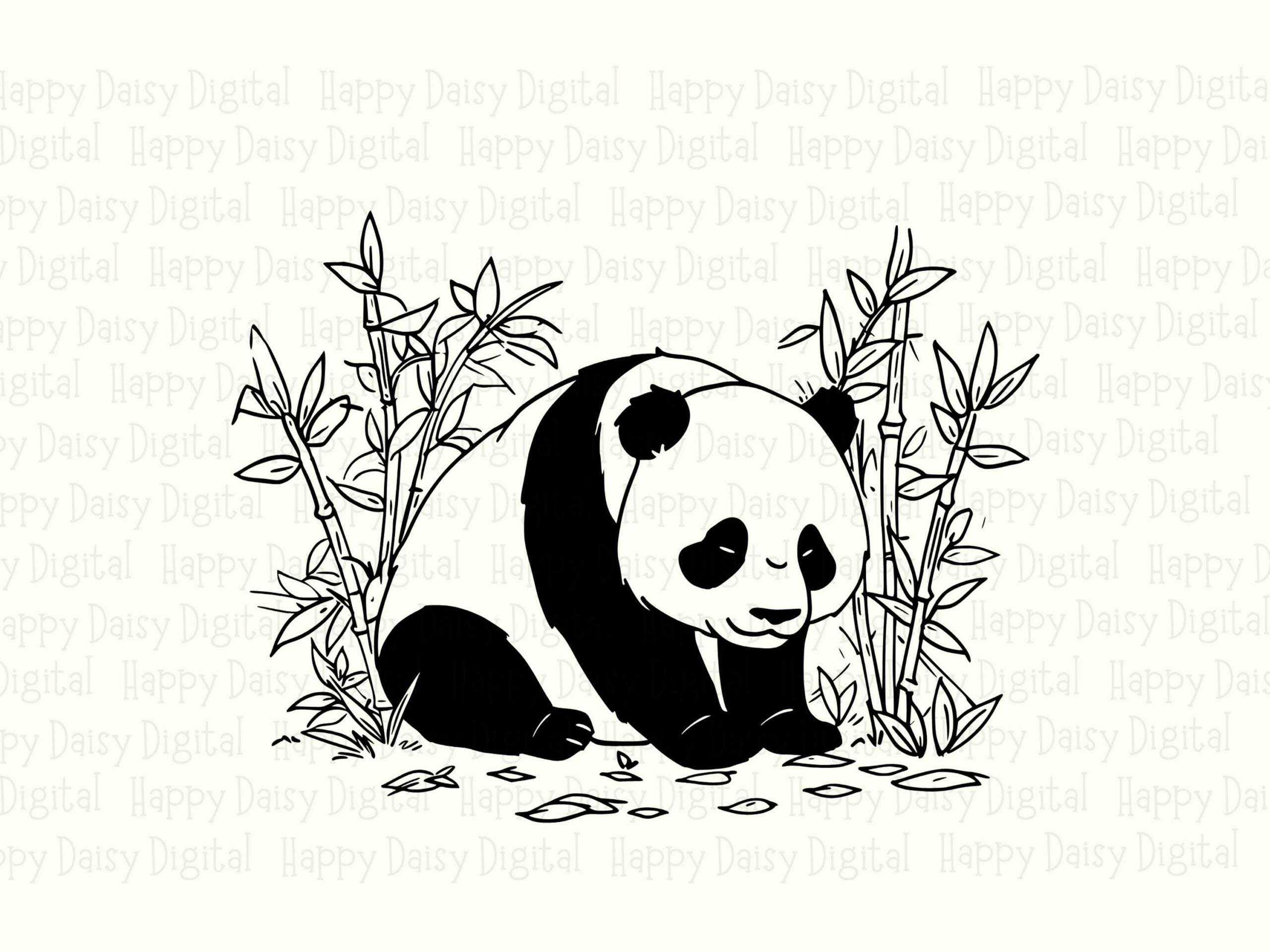 Panda Eating Bamboo Line Art PNG SVG | Sublimation Commercial Use POD - Image 2