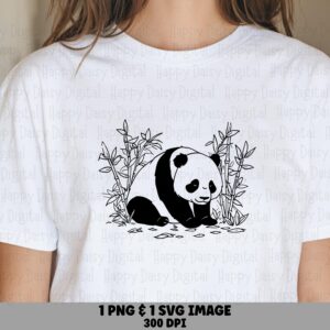 Panda Eating Bamboo Line Art PNG SVG | Sublimation Commercial Use POD