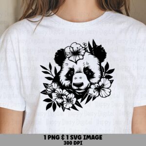 Panda Face Floral Wreath PNG SVG | Sublimation Commercial Use POD
