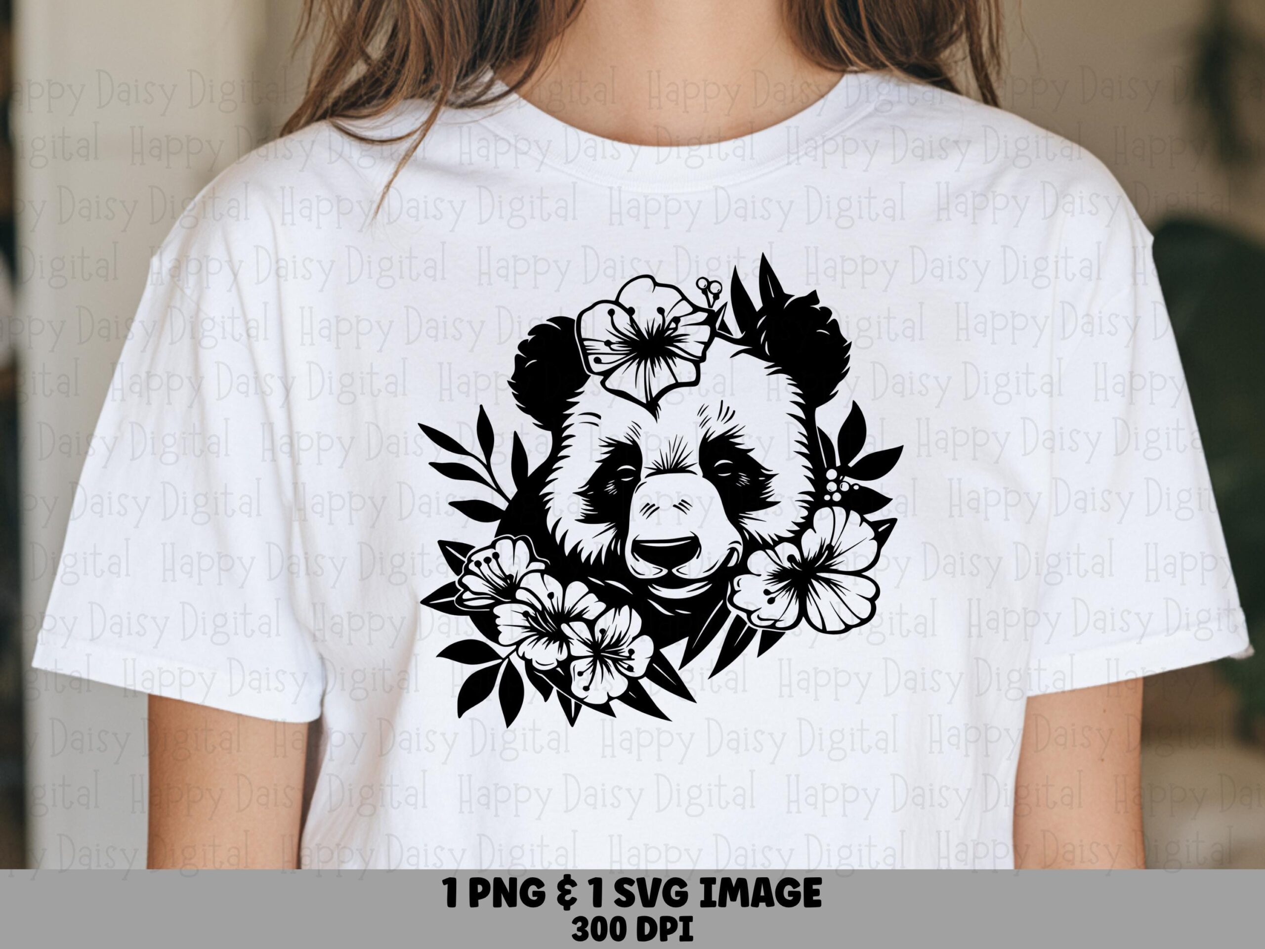Panda Face Floral Wreath PNG SVG | Sublimation Commercial Use POD
