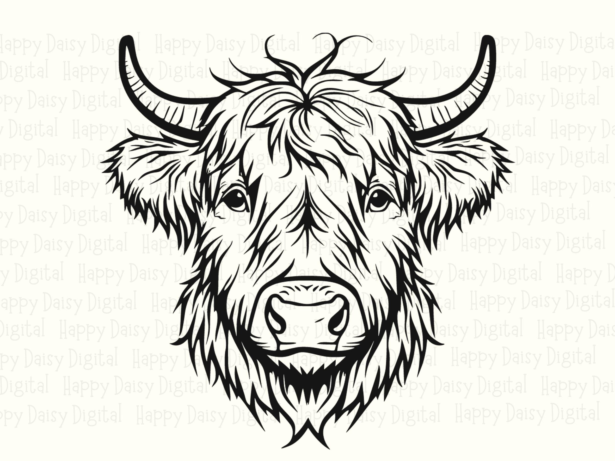Highland Cow Face Line Art PNG SVG | Sublimation Commercial Use POD - Image 2
