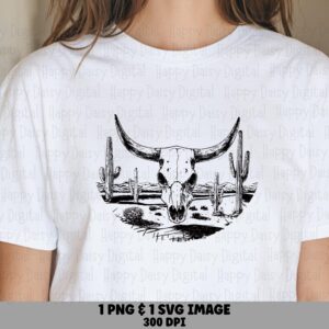 Western Bull Skull PNG SVG | Sublimation Commercial Use POD