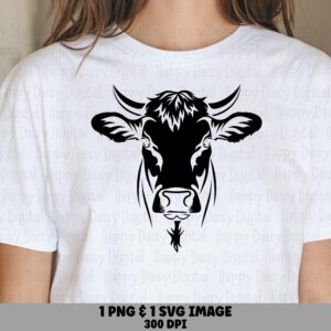 Bold Cow Face Silhouette PNG SVG | Sublimation Commercial Use POD