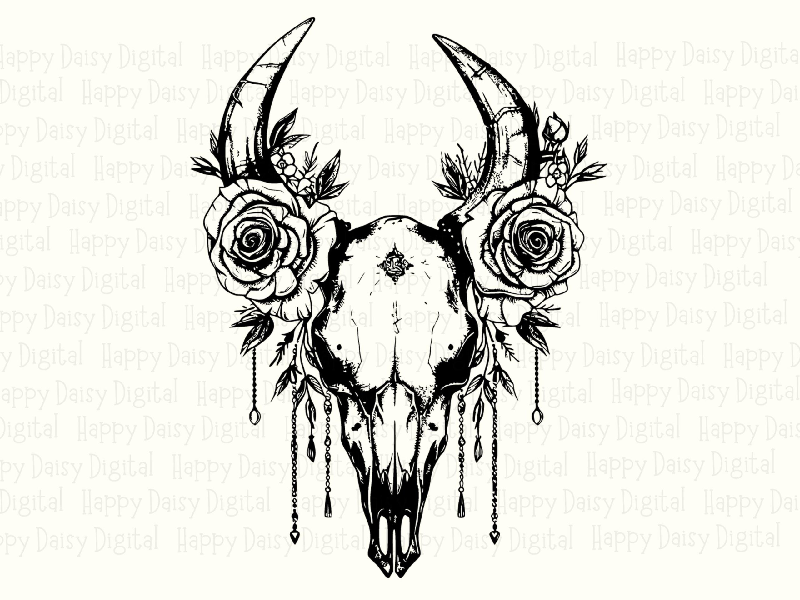 Boho Bull Skull With Roses PNG SVG | Sublimation Commercial Use POD - Image 2
