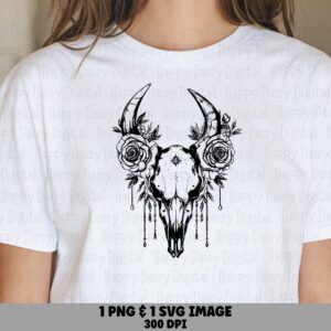 Boho Bull Skull With Roses PNG SVG | Sublimation Commercial Use POD
