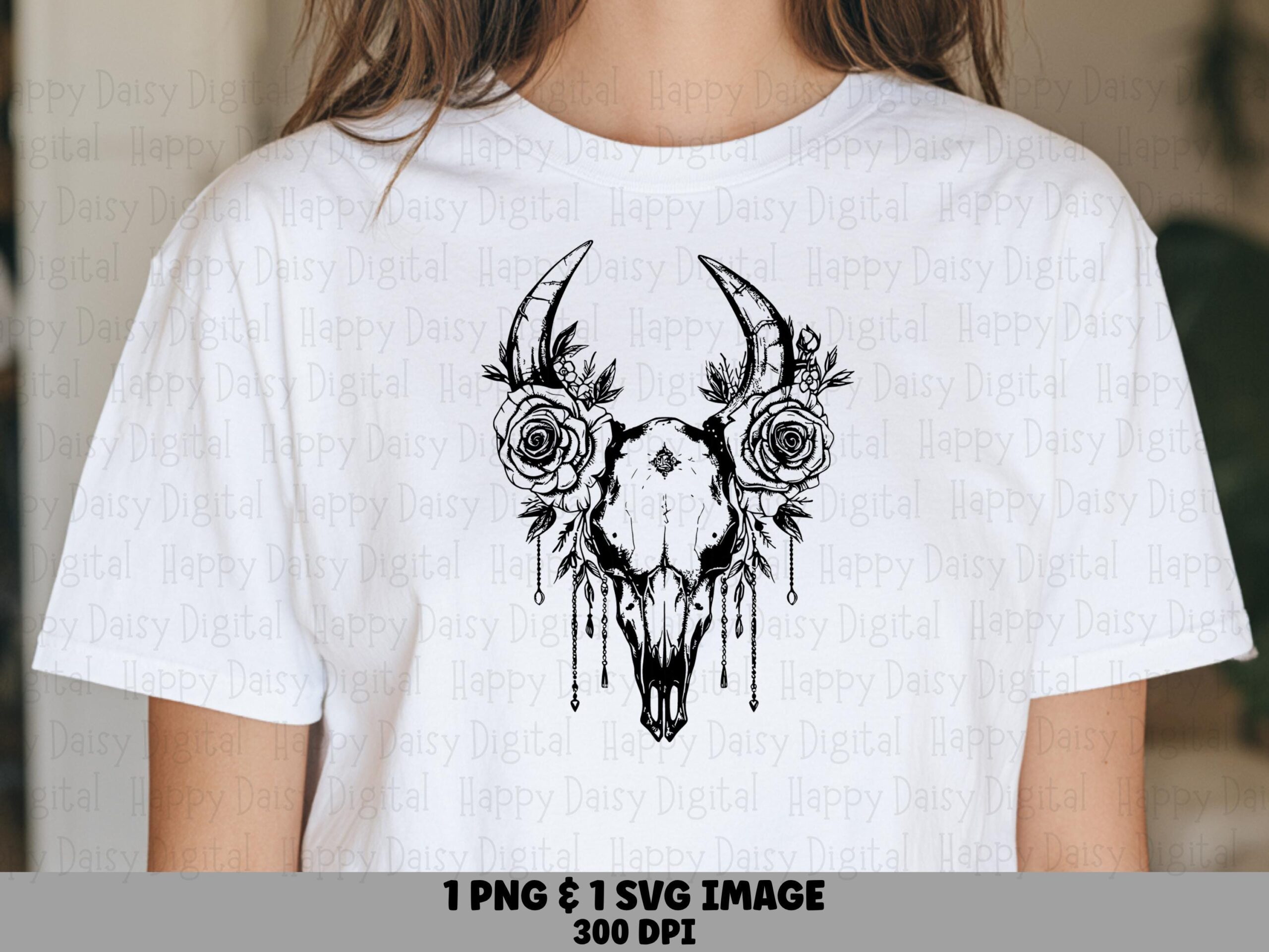Boho Bull Skull With Roses PNG SVG | Sublimation Commercial Use POD