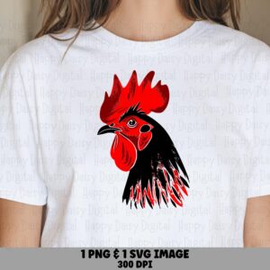 Grunge Rooster Head PNG SVG | Sublimation Commercial Use POD