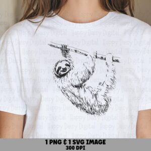 Sloth Hanging On Branch PNG SVG | Sublimation Commercial Use POD