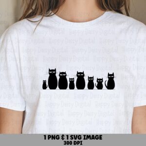 Cat Family Row PNG SVG | Sublimation Commercial Use POD