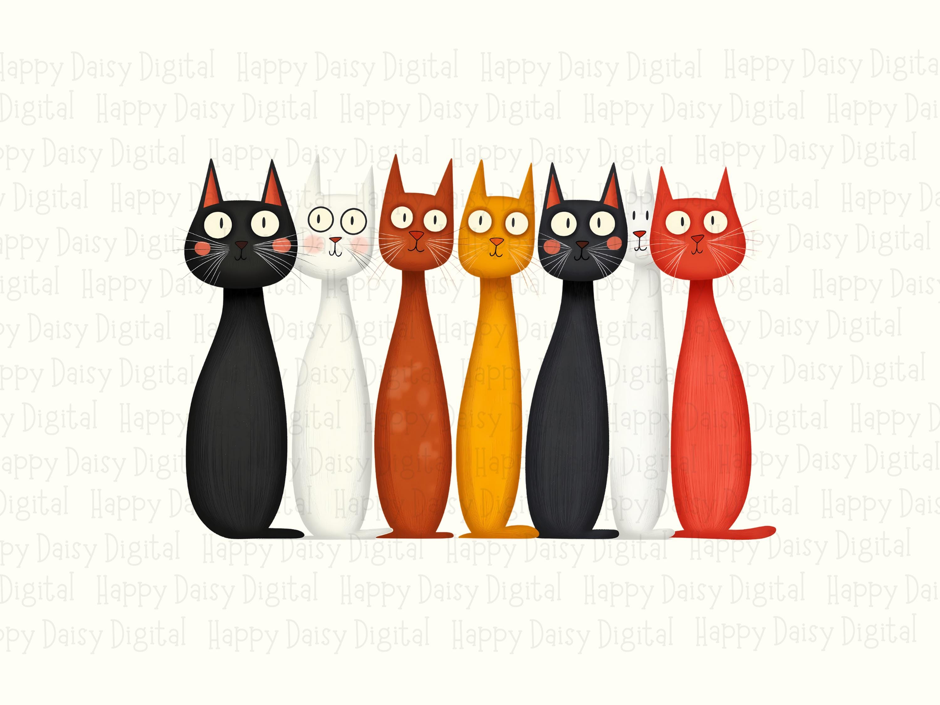 Row Of Mid-Century Cats PNG | Sublimation Commercial Use POD - Image 2