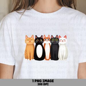 Row Of Flat Style Cats PNG | Sublimation Commercial Use POD
