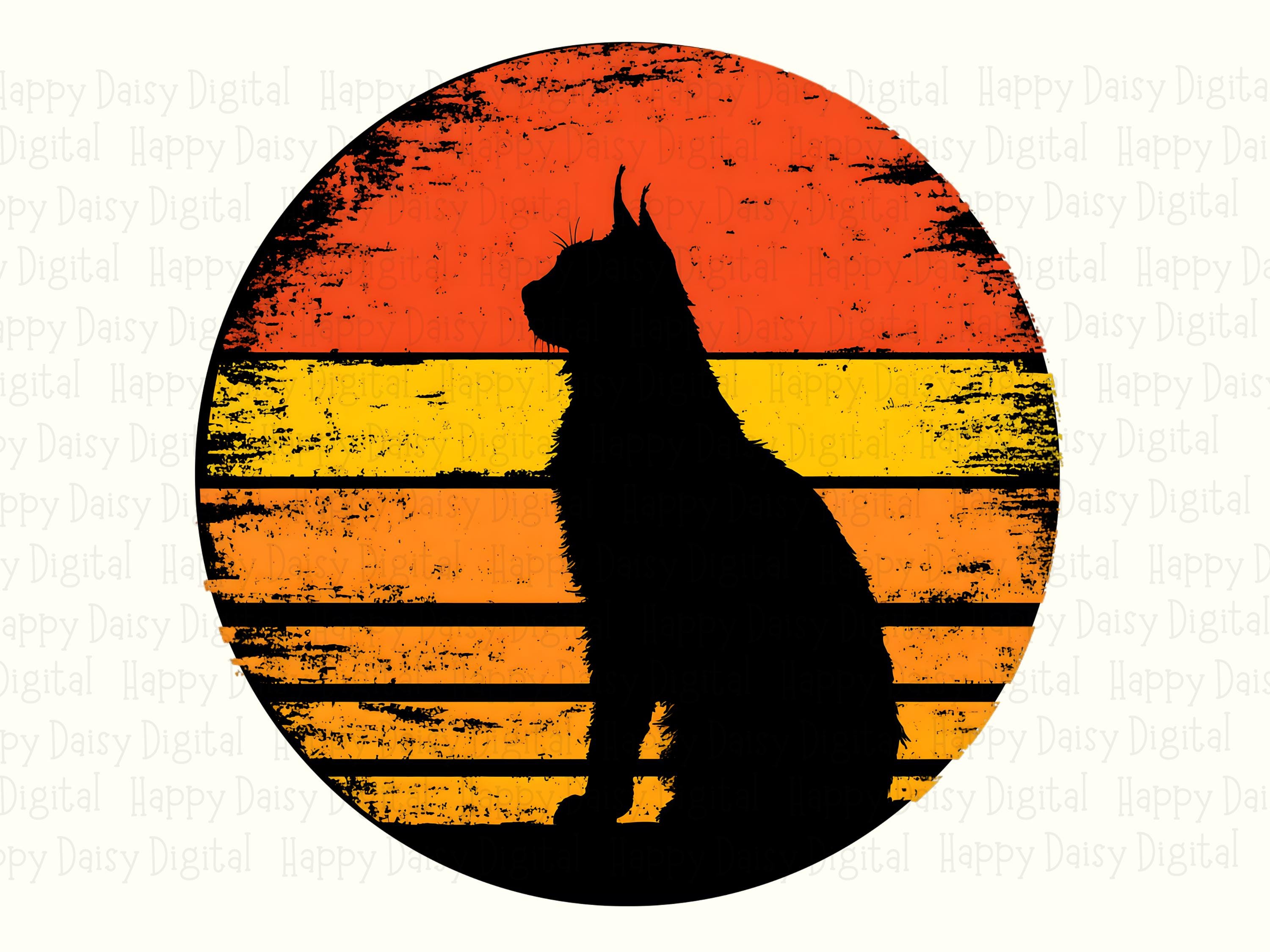 Cat Silhouette Retro Sunset PNG | Sublimation Commercial Use POD - Image 2