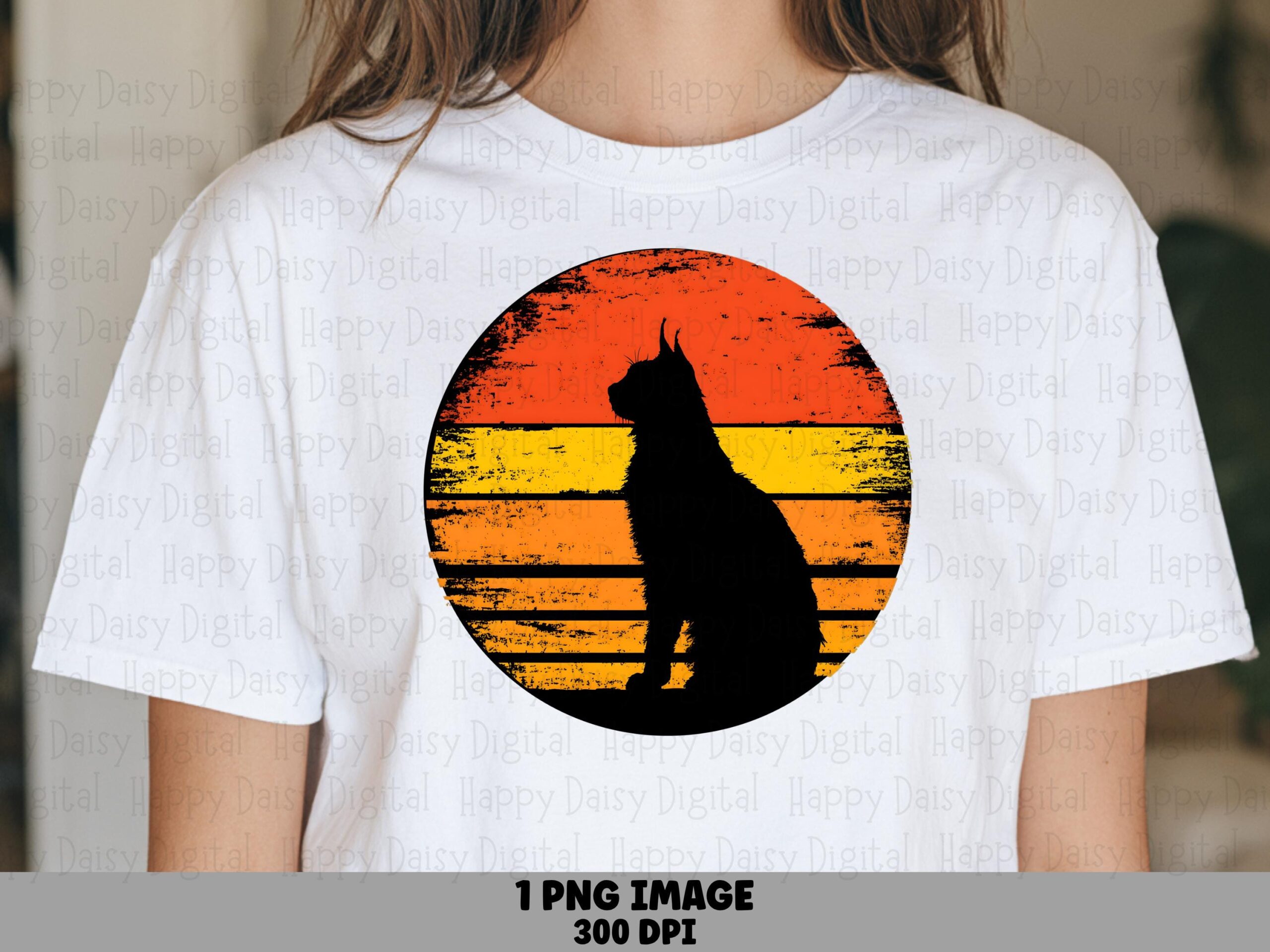 Cat Silhouette Retro Sunset PNG | Sublimation Commercial Use POD