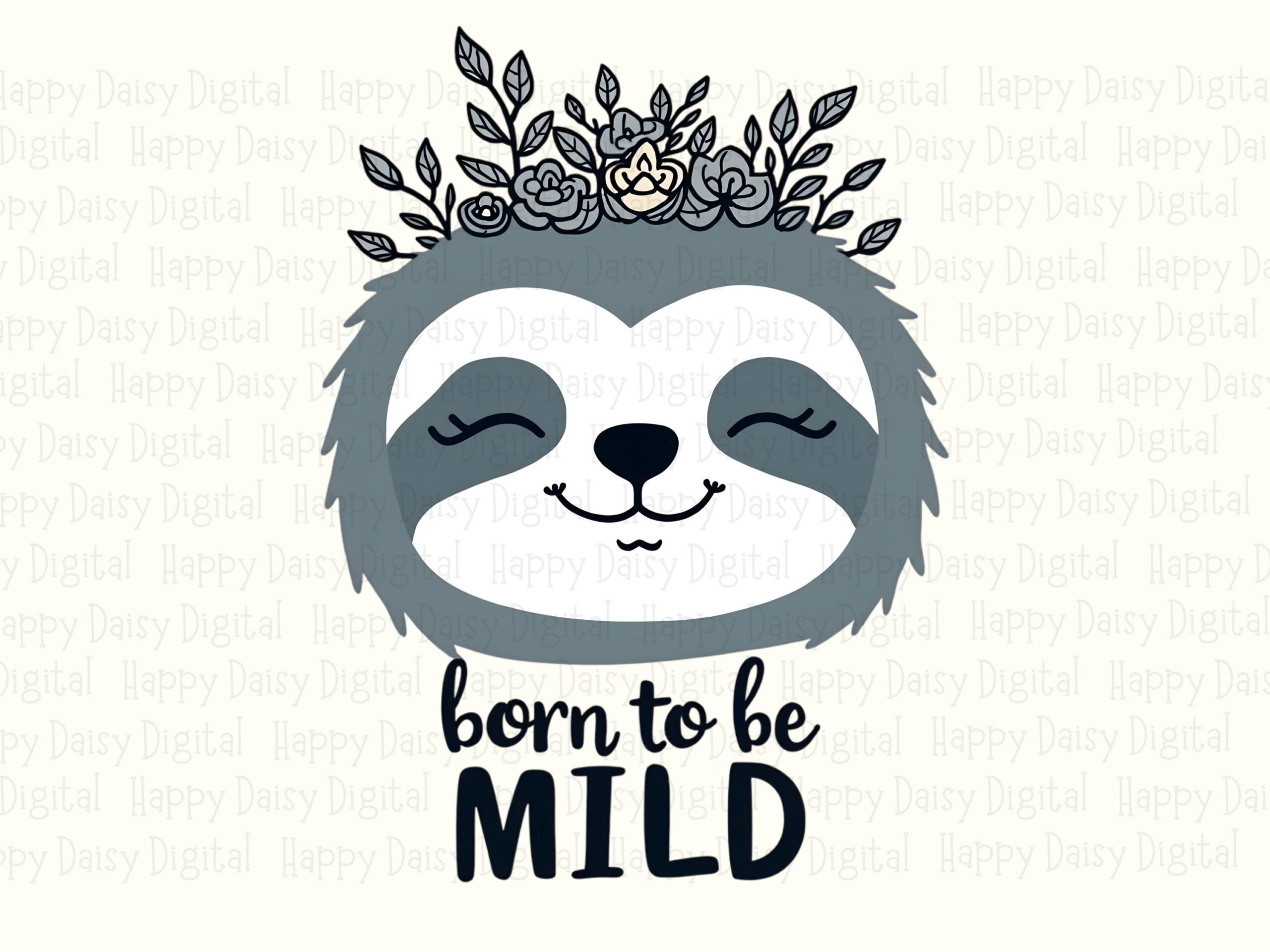 Born To Be Mild, Sleepy Sloth Floral PNG | Sublimation Commercial Use, Transparent 300 DPI - Image 2