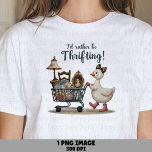 Rather Be Thrifting, Vintage Goose PNG, Sublimation 300 DPI | Leopard Bow Illustration, Commercial Use