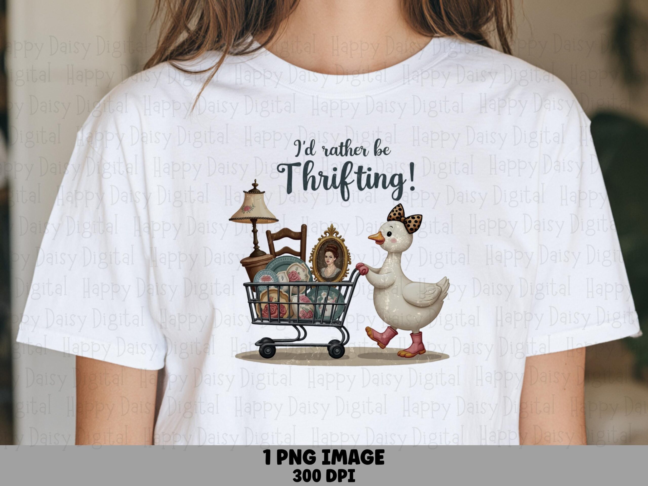 Rather Be Thrifting, Vintage Goose PNG, Sublimation 300 DPI | Leopard Bow Illustration, Commercial Use