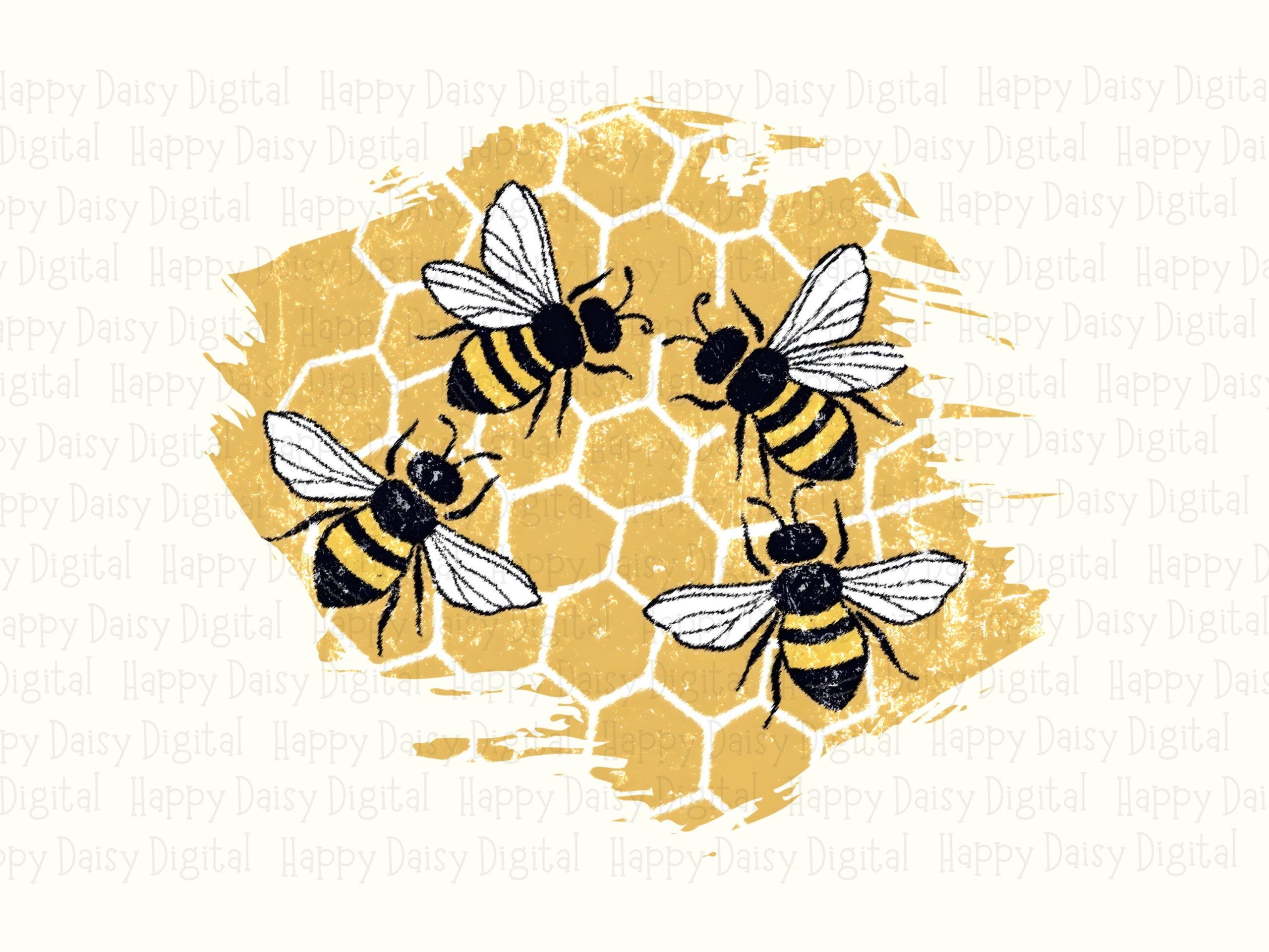 Honeycomb Bee PNG, Yellow Brushstroke Design | Sublimation Commercial Use | Print-Ready 300 DPI, Transparent Background - Image 2
