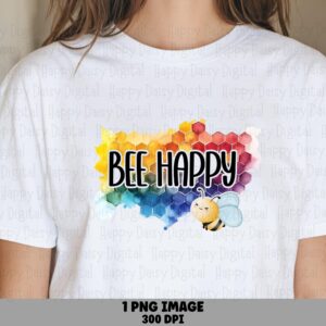 Bee Happy Png, Watercolor Rainbow Honeycomb Clipart | Transparent 300 DPI | Commercial Use, Sublimation