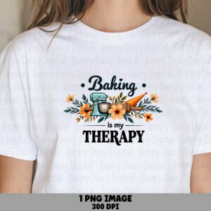 Baking Therapy Png, Teal Stand Mixer Floral Design | Transparent 300 DPI | Commercial Sublimation