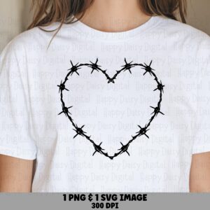 Barbed Wire Heart, Edgy Gothic Clipart - PNG SVG Digital File | 300 DPI Print-Ready, Commercial Use