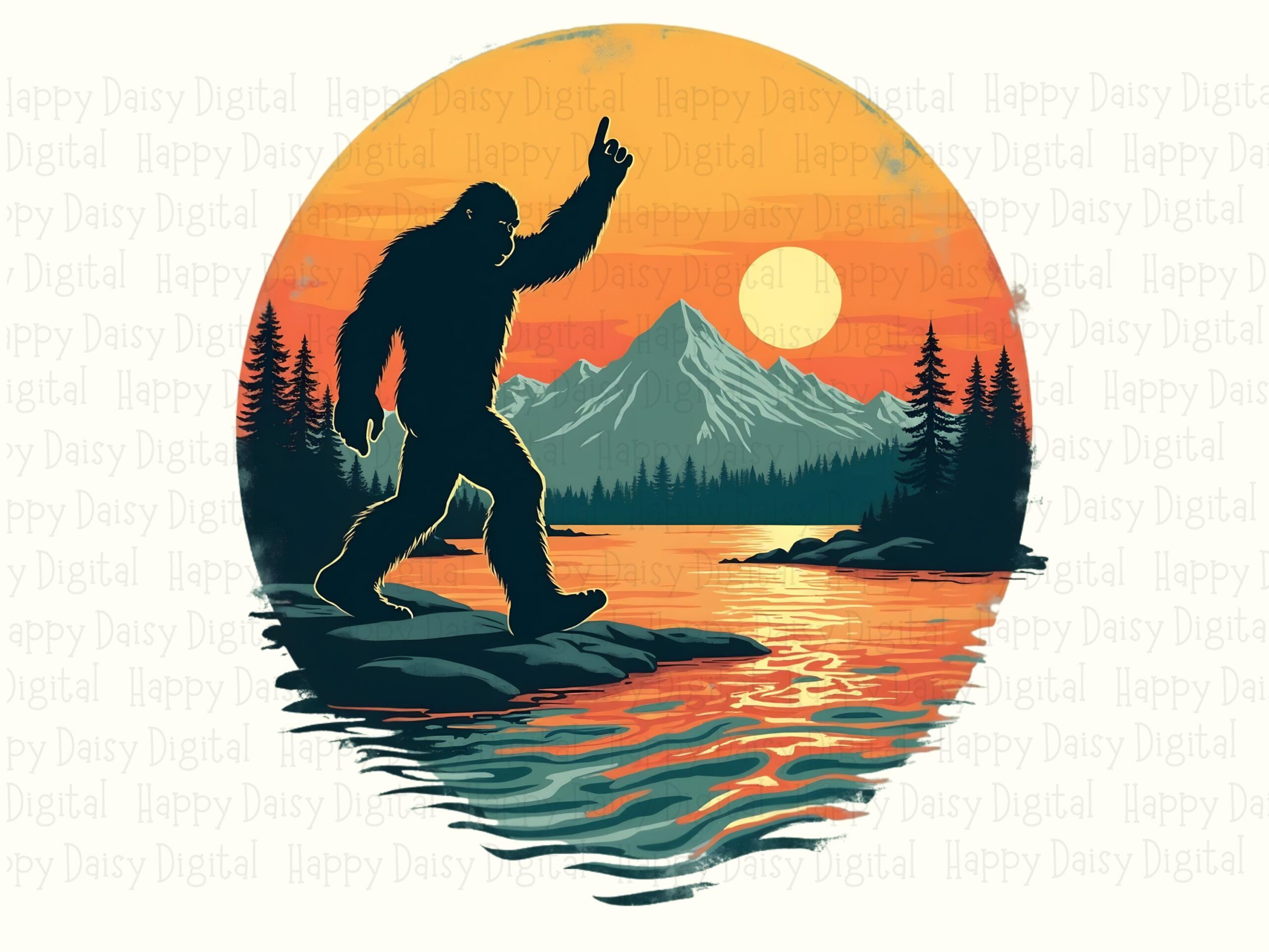 Bigfoot Sunset PNG, Silhouetted Sasquatch Clipart | Sublimation Design, Commercial Use, 300 DPI - Image 2