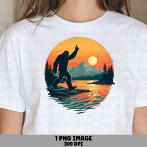 Bigfoot Sunset PNG, Silhouetted Sasquatch Clipart | Sublimation Design, Commercial Use, 300 DPI